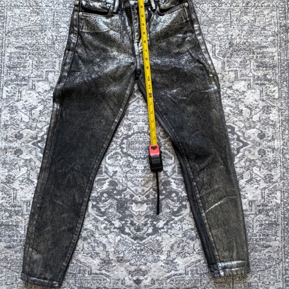 FRAME Le High Skinny Crop Metallic Jeans Denim Pants Size 25 Black Noir Silver - Picture 4 of 11